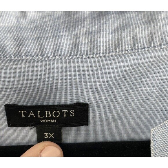 Talbots Women 3X Blue Tunic Full Button Tie Sleeve Casual Cottagecore Neutral - Picture 3 of 9